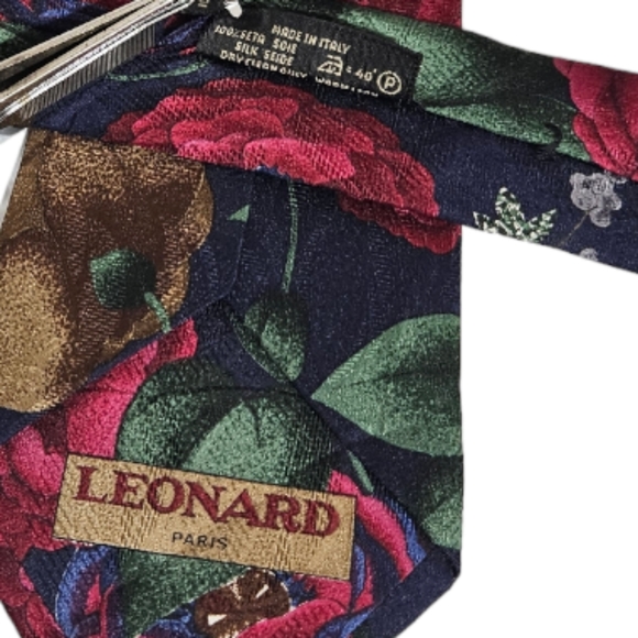 LEONARD Blue Floral Silk LUXURY Tie ITALY - Picture 3 of 4
